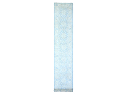 Blue 2'8" x 16'2" Oushak And Peshawar Hand knotted Wool Rug - Sku: O074954