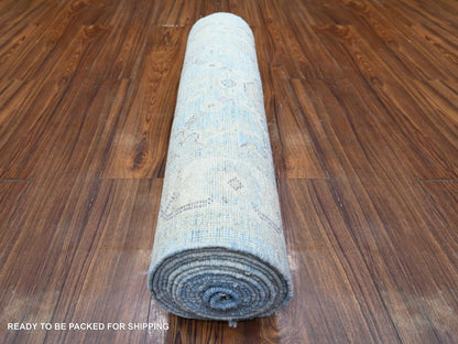 Blue 2'8" x 16'2" Oushak And Peshawar Hand knotted Wool Rug - Sku: O074954