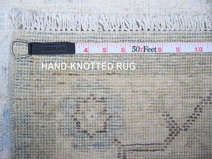 Blue 2'8" x 16'2" Oushak And Peshawar Hand knotted Wool Rug - Sku: O074954