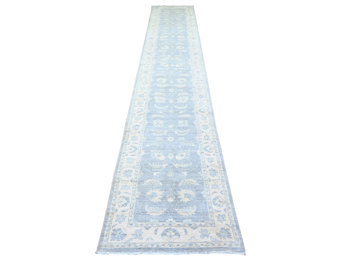 Peshawar Oushak hand-knotted wool runner in Gray & Spring Ivory, 2'6" x 14'8" — SKU O074956