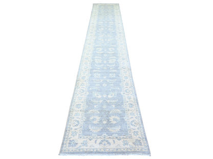 Peshawar Oushak hand-knotted wool runner in Gray & Spring Ivory, 2'6" x 14'8" — SKU O074956