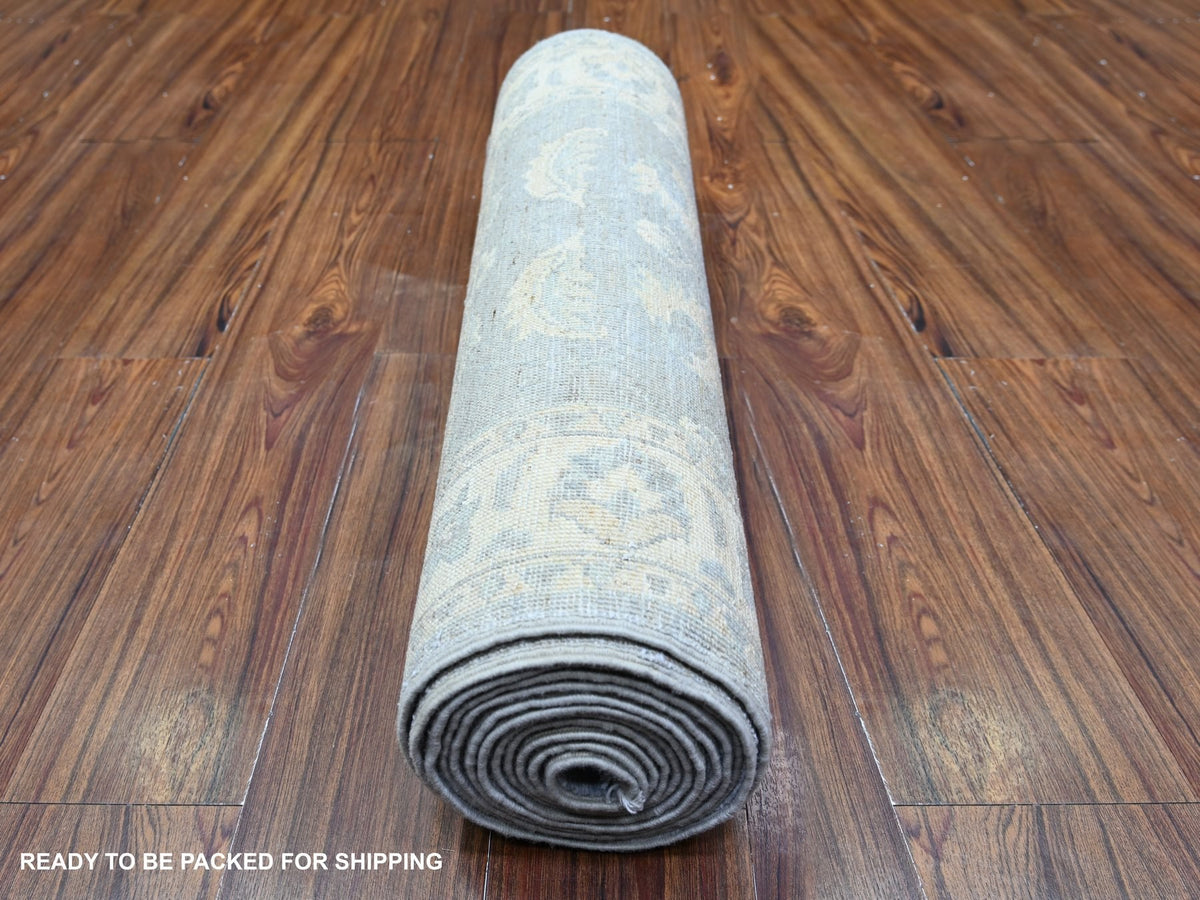 Peshawar Oushak hand-knotted wool runner in Gray & Spring Ivory, 2'6" x 14'8" — SKU O074956 (view 4)