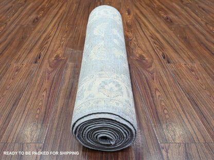Peshawar Oushak hand-knotted wool runner in Gray & Spring Ivory, 2'6" x 14'8" — SKU O074956 (view 4)