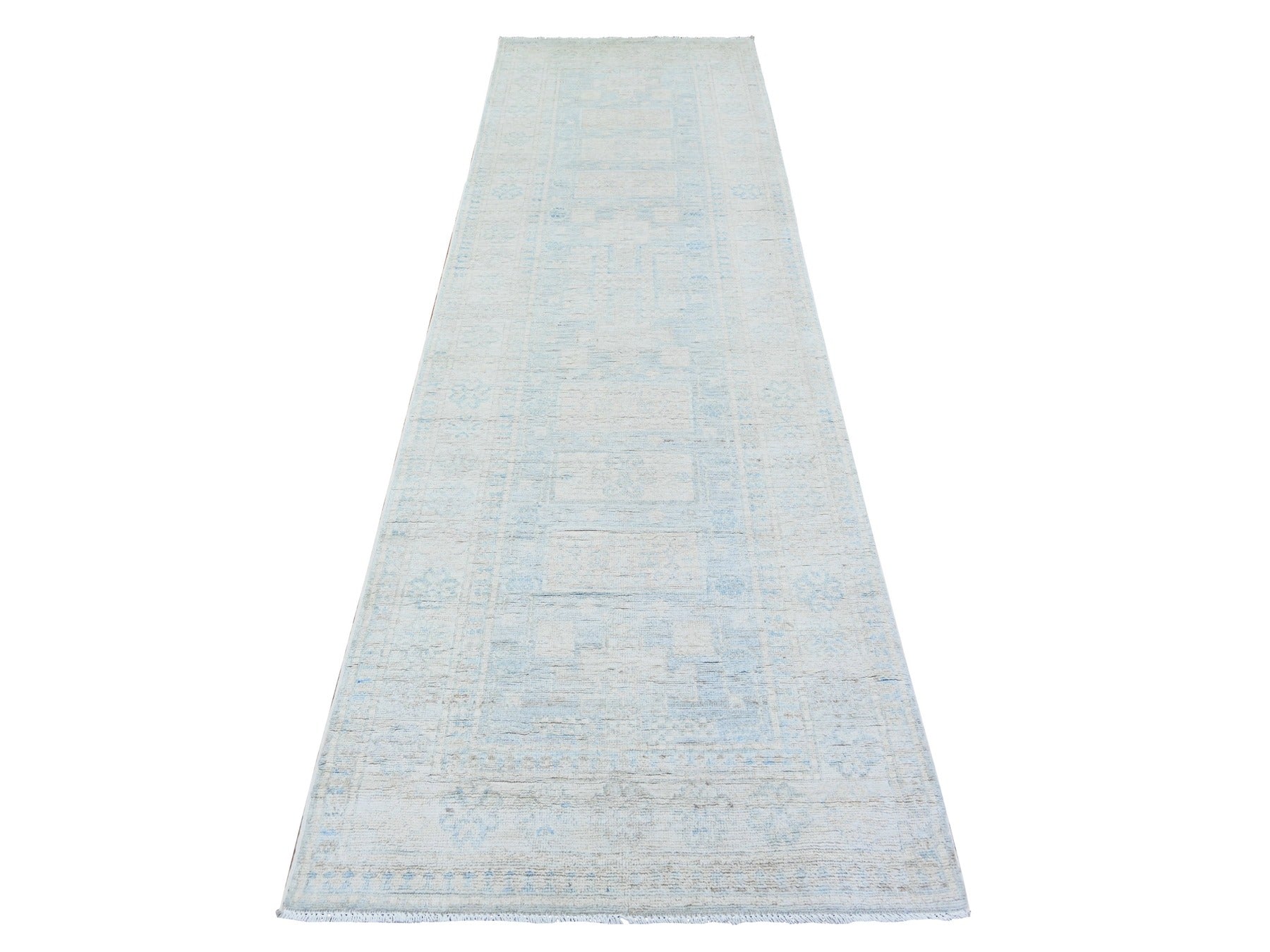 Gray 3'1" x 10'0" Oushak / Peshawar Hand knotted Wool Rug - Sku: O074959