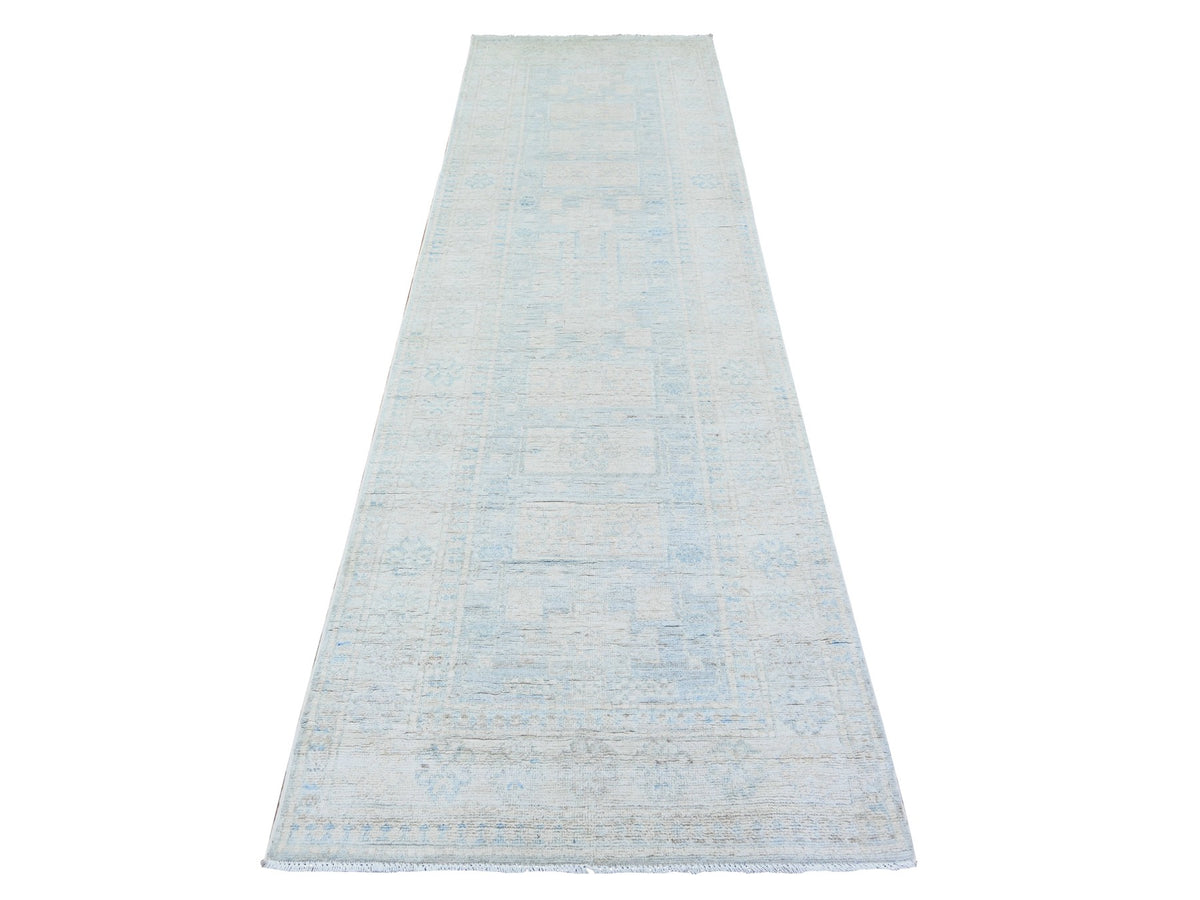 Peshawar Oushak hand-knotted wool runner in Gray & Lexicon Ivory, 3'1" x 10' — SKU O074959