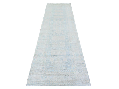Peshawar Oushak hand-knotted wool runner in Gray & Lexicon Ivory, 3'1" x 10' — SKU O074959