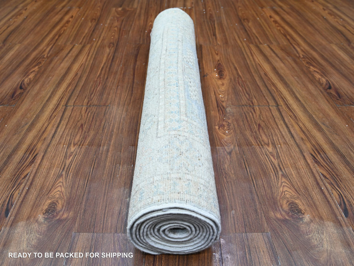 Peshawar Oushak hand-knotted wool runner in Gray & Lexicon Ivory, 3'1" x 10' — SKU O074959 (view 4)