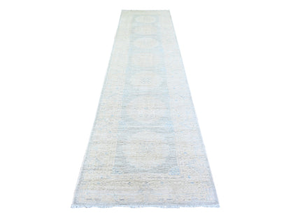 Ivory 3'1" x 12'0" Oushak And Peshawar Hand knotted Wool Rug - Sku: O074961