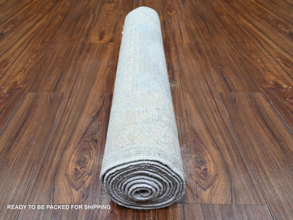 Ivory 3'1" x 12'0" Oushak And Peshawar Hand knotted Wool Rug - Sku: O074961