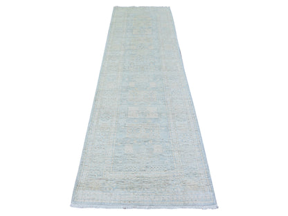 Peshawar Oushak hand-knotted wool runner in Gray & White Dove, 2'11" x 9'10" — SKU O074963