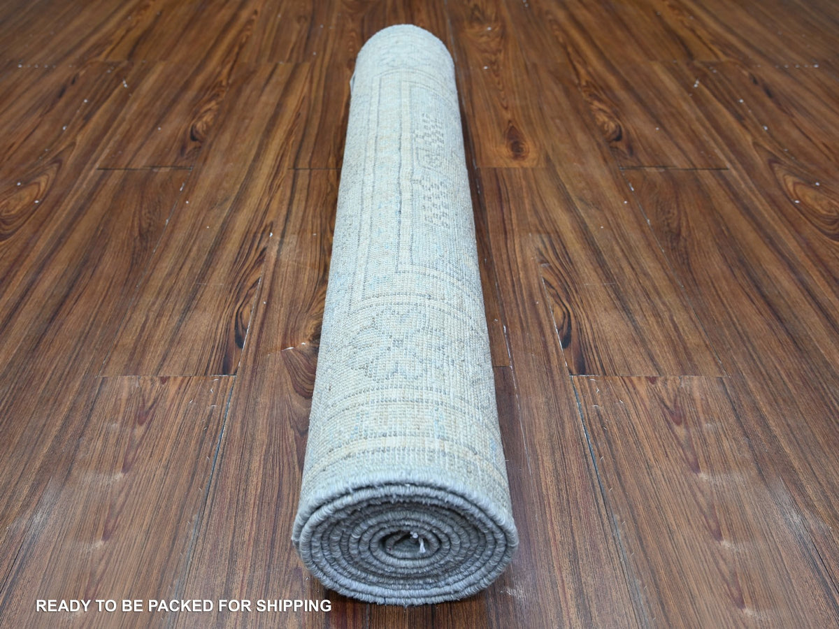 Peshawar Oushak hand-knotted wool runner in Gray & White Dove, 2'11" x 9'10" — SKU O074963 (view 4)