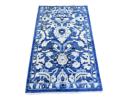 Blue 3'0" x 4'9" Oushak And Peshawar Hand knotted Wool Rug - Sku: O074965