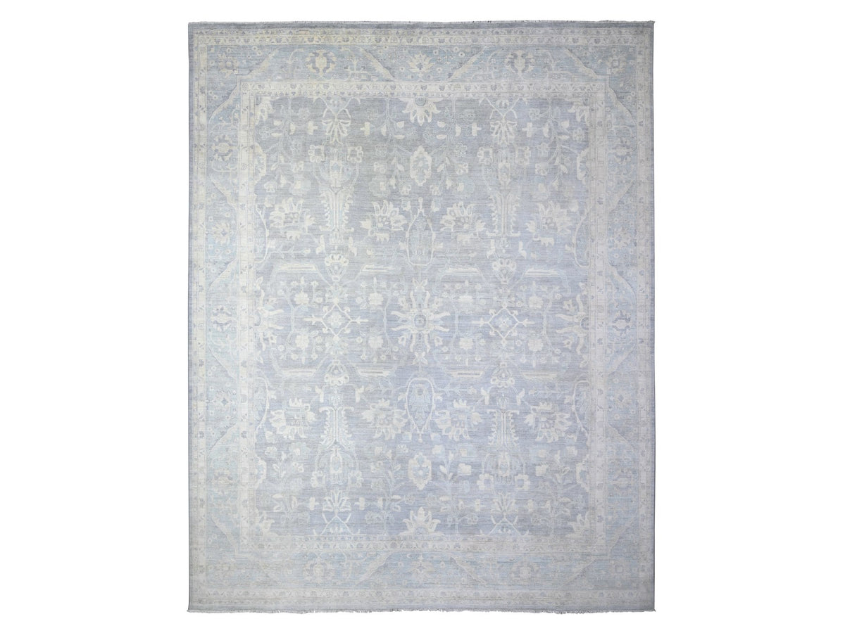 Peshawar Oushak hand-knotted wool rug in Gray & Chrome Gray, 11'9" x 14'4" — SKU O074972