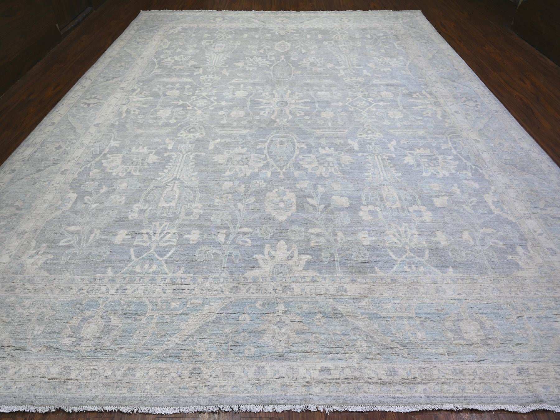 Peshawar Oushak hand-knotted wool rug in Gray & Chrome Gray, 11'9" x 14'4" — SKU O074972 (view 2)