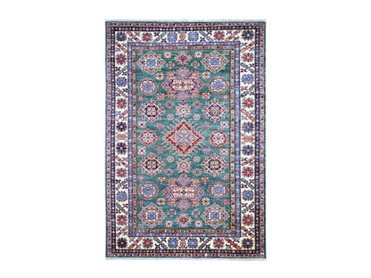 Kazak Kazak hand-knotted wool rug in Green & Ivory, 5'11" x 8'9" — SKU O074978