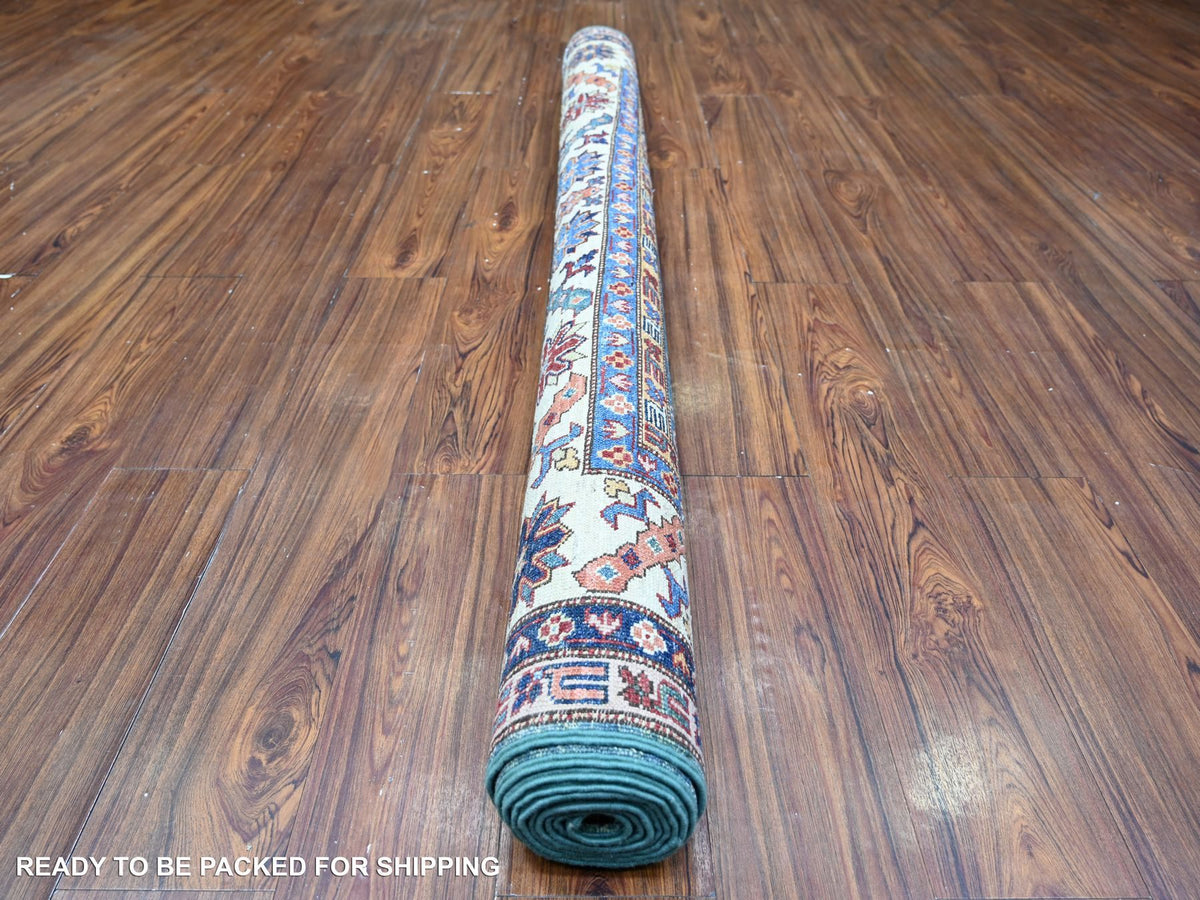 Kazak Kazak hand-knotted wool rug in Green & Ivory, 5'11" x 8'9" — SKU O074978 (view 4)