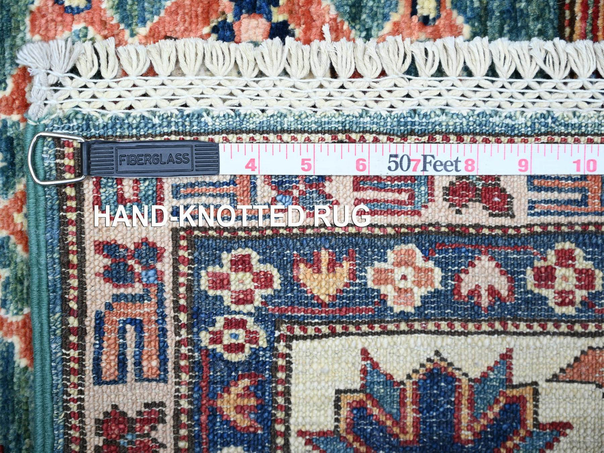 Kazak Kazak hand-knotted wool rug in Green & Ivory, 5'11" x 8'9" — SKU O074978 (view 6)