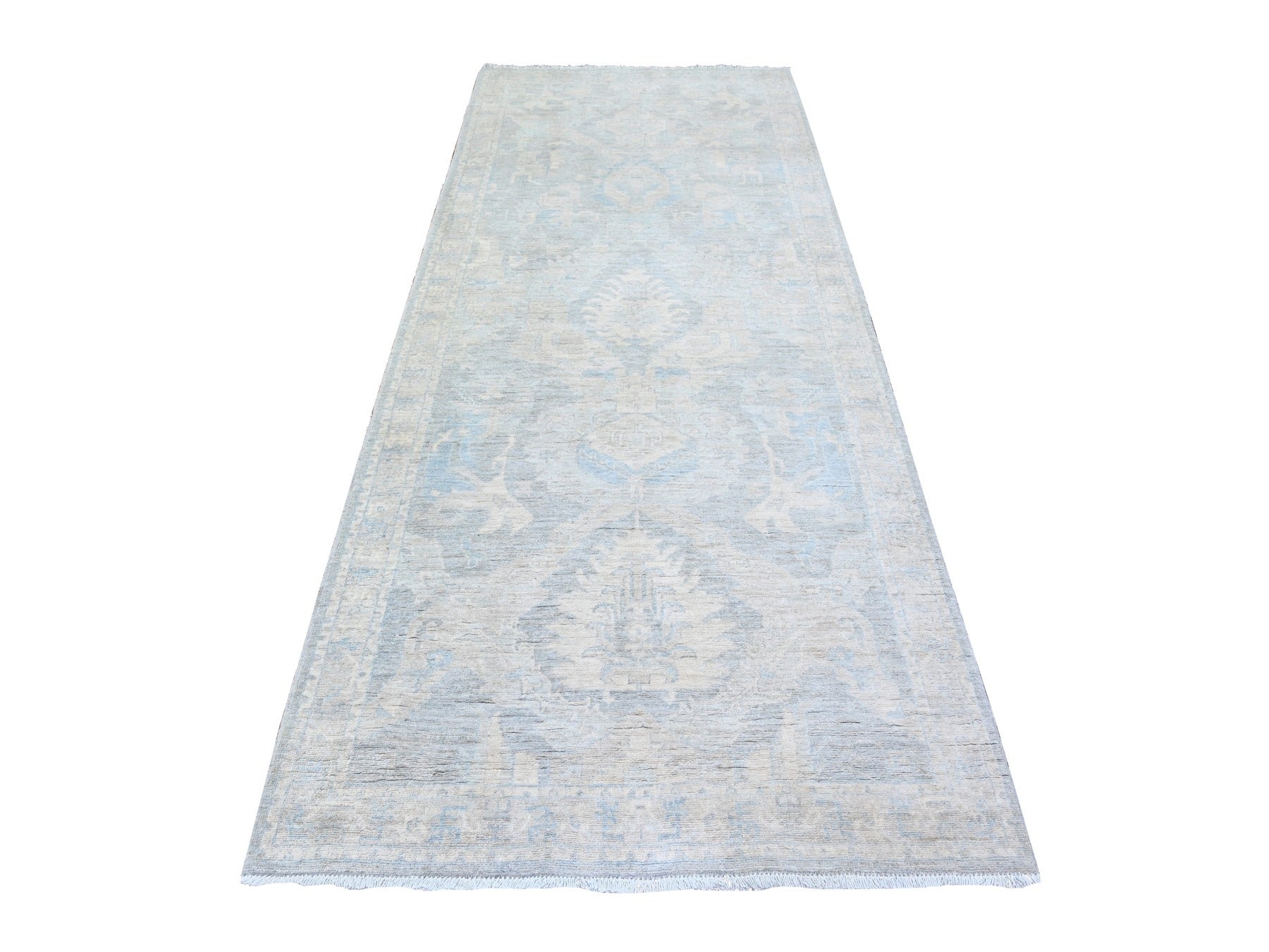 Peshawar Oushak hand-knotted wool rug in Gray & Ivory, 4' x 9'9" — SKU O074983
