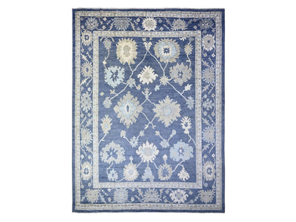 Blue 12'1" x 15'7" Oushak And Peshawar Hand knotted Wool Rug - Sku: O074999