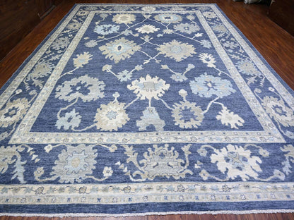 Blue 12'1" x 15'7" Oushak And Peshawar Hand knotted Wool Rug - Sku: O074999