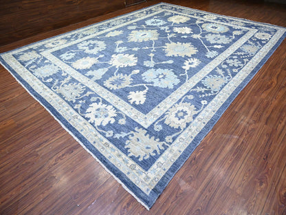 Blue 12'1" x 15'7" Oushak And Peshawar Hand knotted Wool Rug - Sku: O074999
