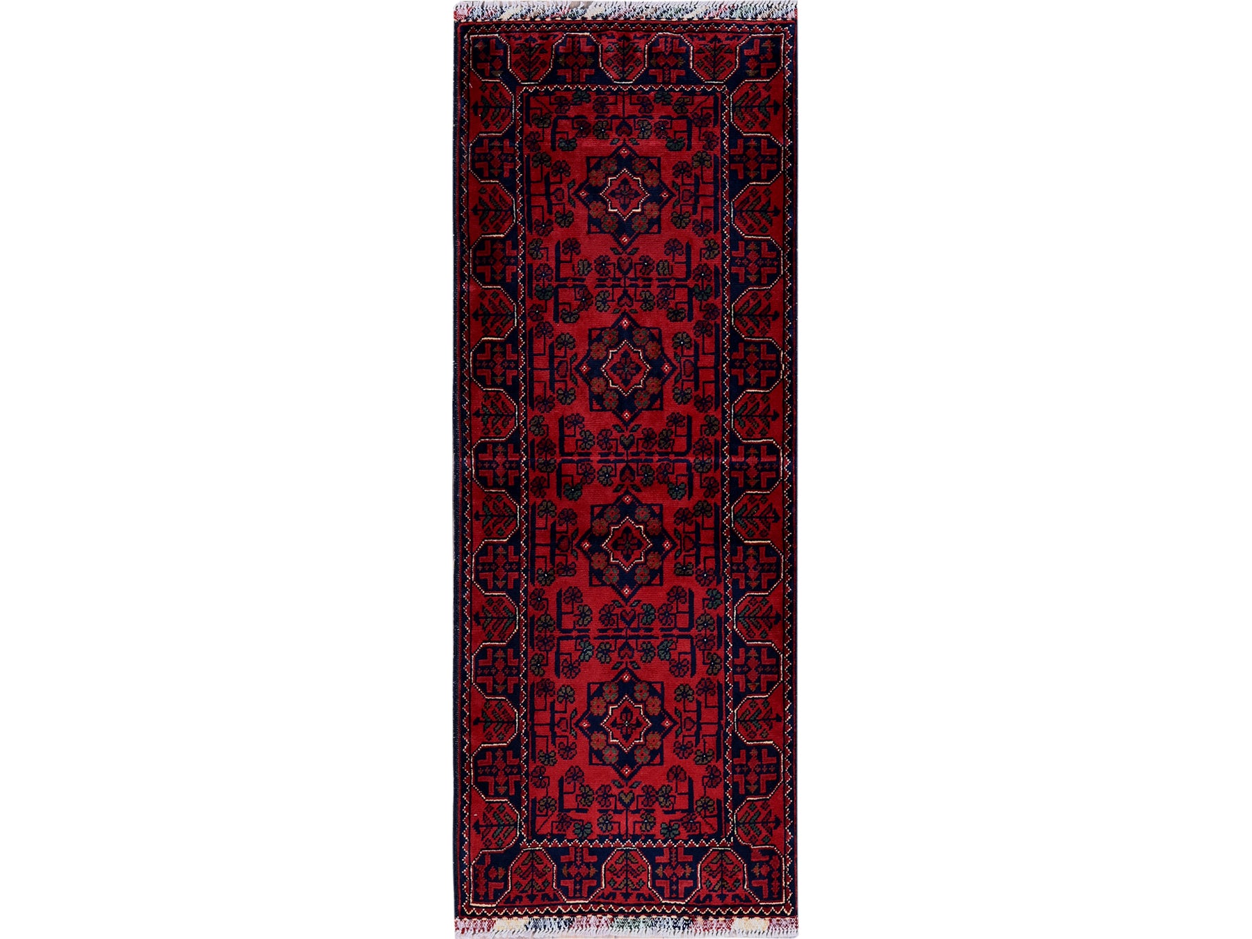 Tribal & Geometric hand-knotted wool runner in Red, 1'10" x 4'10" — SKU O0749