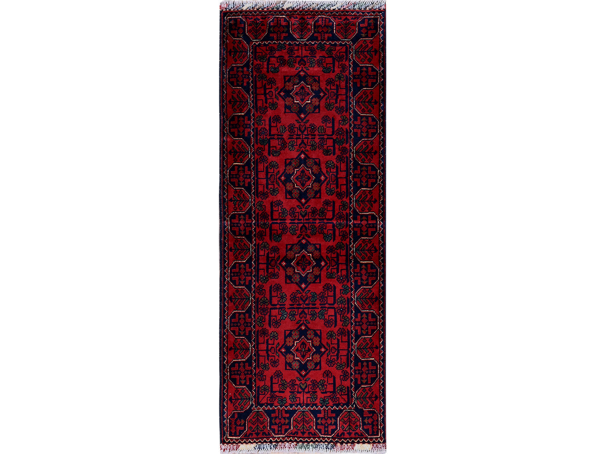 Tribal & Geometric hand-knotted wool runner in Red, 1'10" x 4'10" — SKU O0749