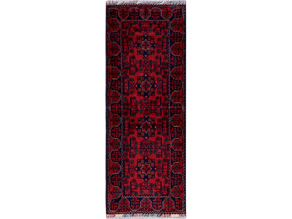 Tribal & Geometric hand-knotted wool runner in Red, 1'10" x 4'10" — SKU O0749