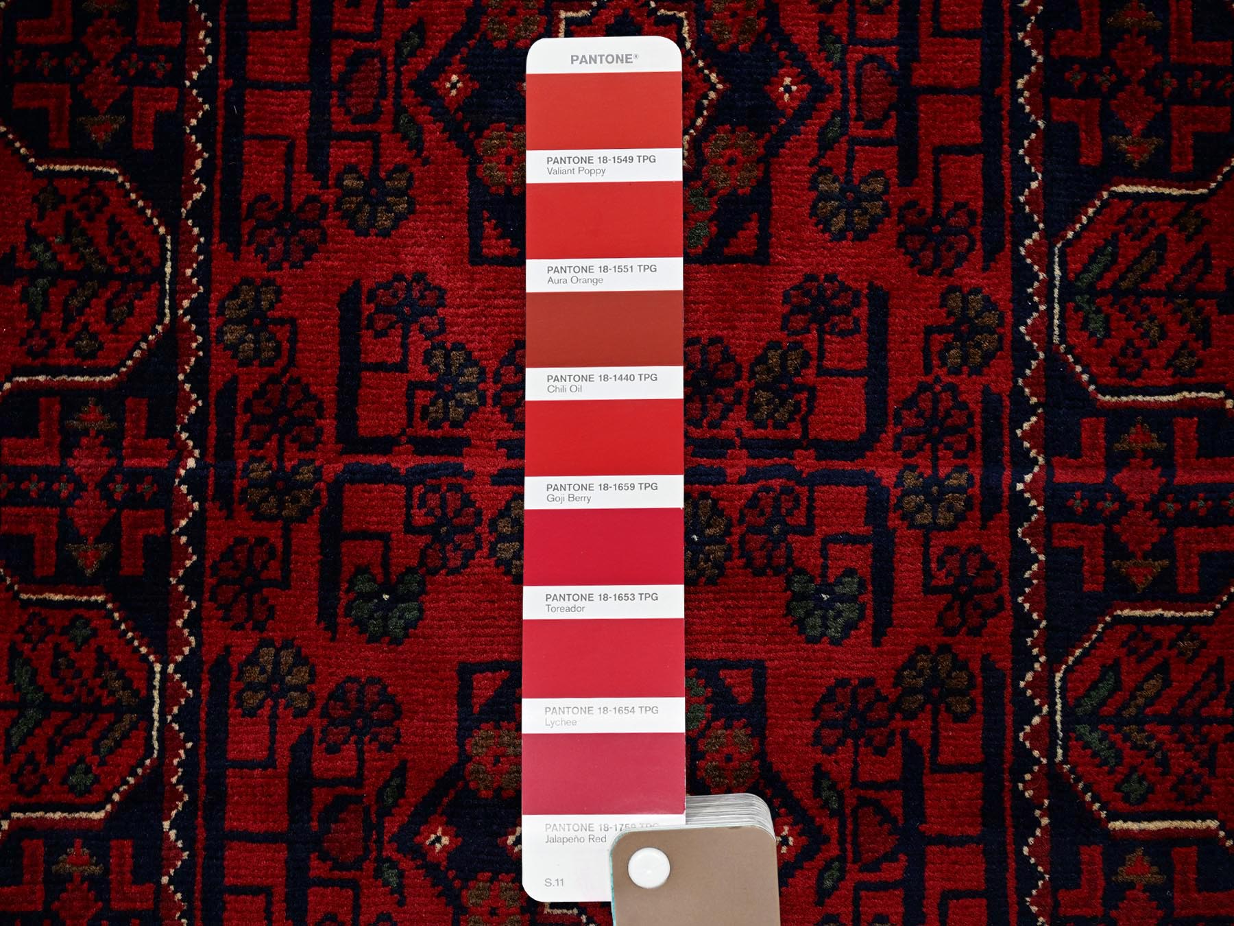 Tribal & Geometric hand-knotted wool runner in Red, 1'10" x 4'10" — SKU O0749 (view 4)