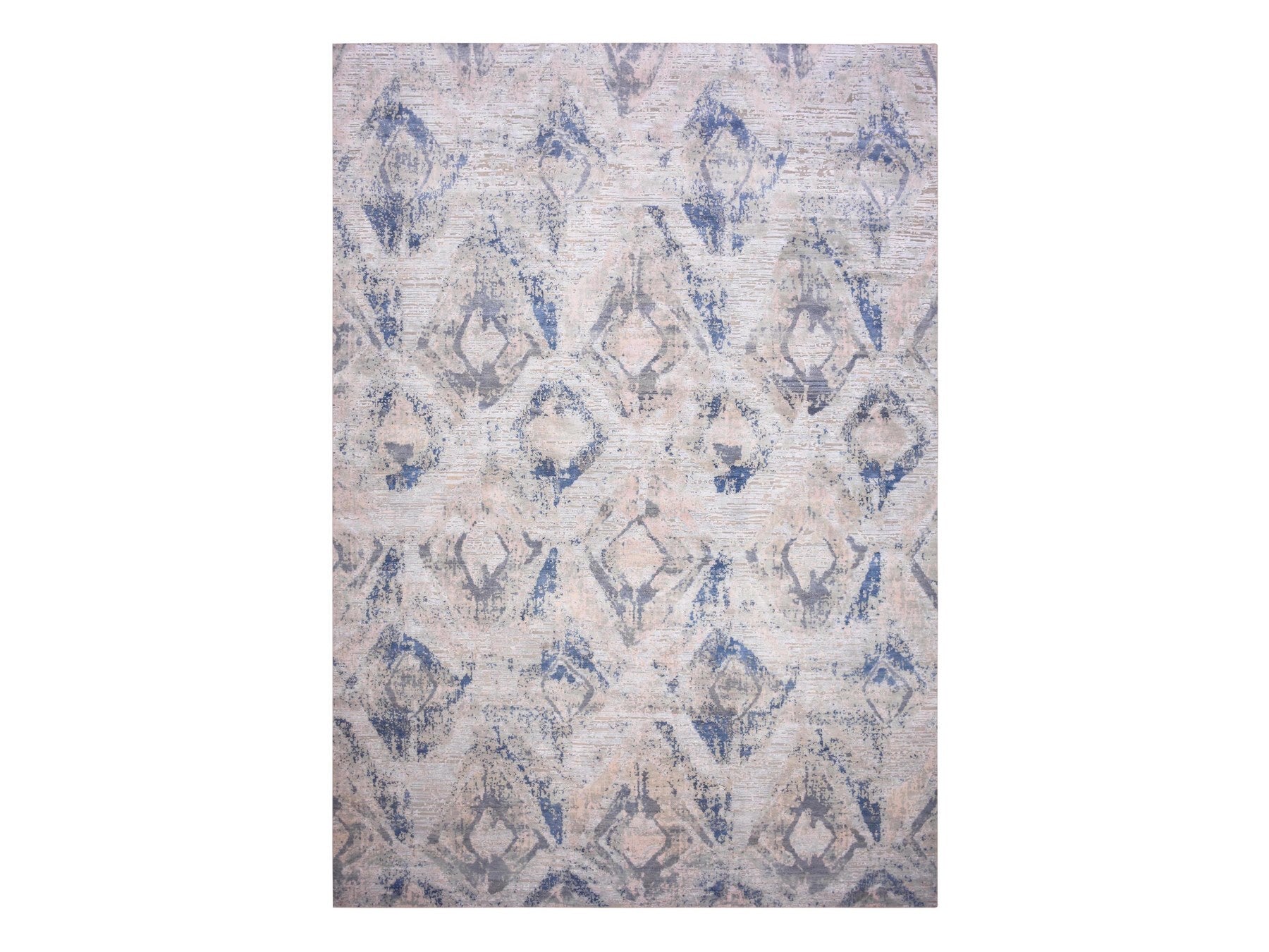Modern / Contemporary hand-knotted wool/silk rug in Ivory, 12'1" x 15'2" — SKU O075012