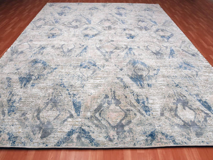 Ivory 12'1" x 15'2" Modern and Contemporary Hand knotted Wool/Silk Rug - Sku: O075012