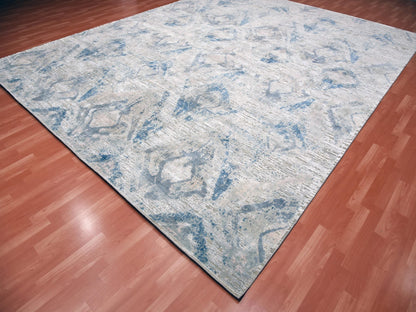 Ivory 12'1" x 15'2" Modern and Contemporary Hand knotted Wool/Silk Rug - Sku: O075012