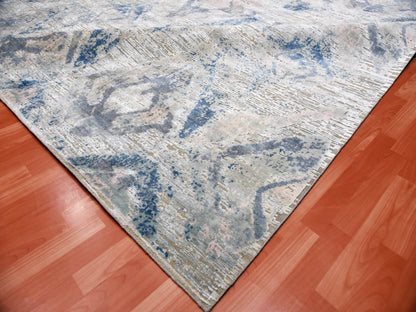 Ivory 12'1" x 15'2" Modern and Contemporary Hand knotted Wool/Silk Rug - Sku: O075012