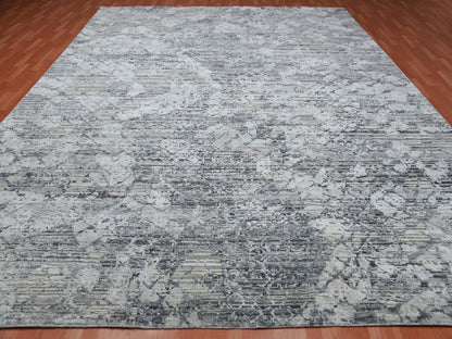 Modern / Contemporary hand-knotted wool/silk rug in Gray, 11'9" x 15'3" — SKU O075013 (view 2)