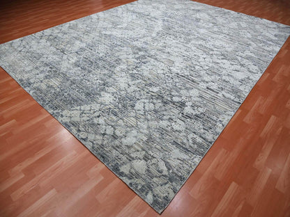Grey 11'9" x 15'3" Modern / Contemporary Hand knotted Wool/Silk Rug - Sku: O075013
