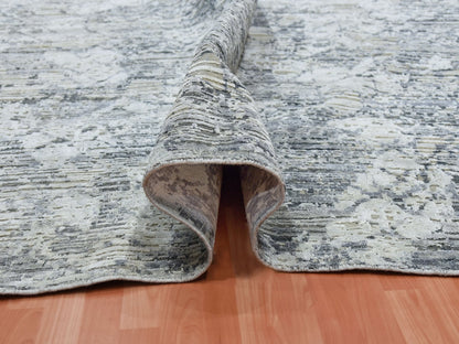 Grey 11'9" x 15'3" Modern / Contemporary Hand knotted Wool/Silk Rug - Sku: O075013