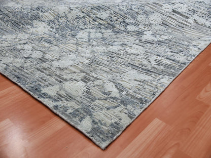 Grey 11'9" x 15'3" Modern / Contemporary Hand knotted Wool/Silk Rug - Sku: O075013