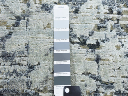 Grey 11'9" x 15'3" Modern / Contemporary Hand knotted Wool/Silk Rug - Sku: O075013
