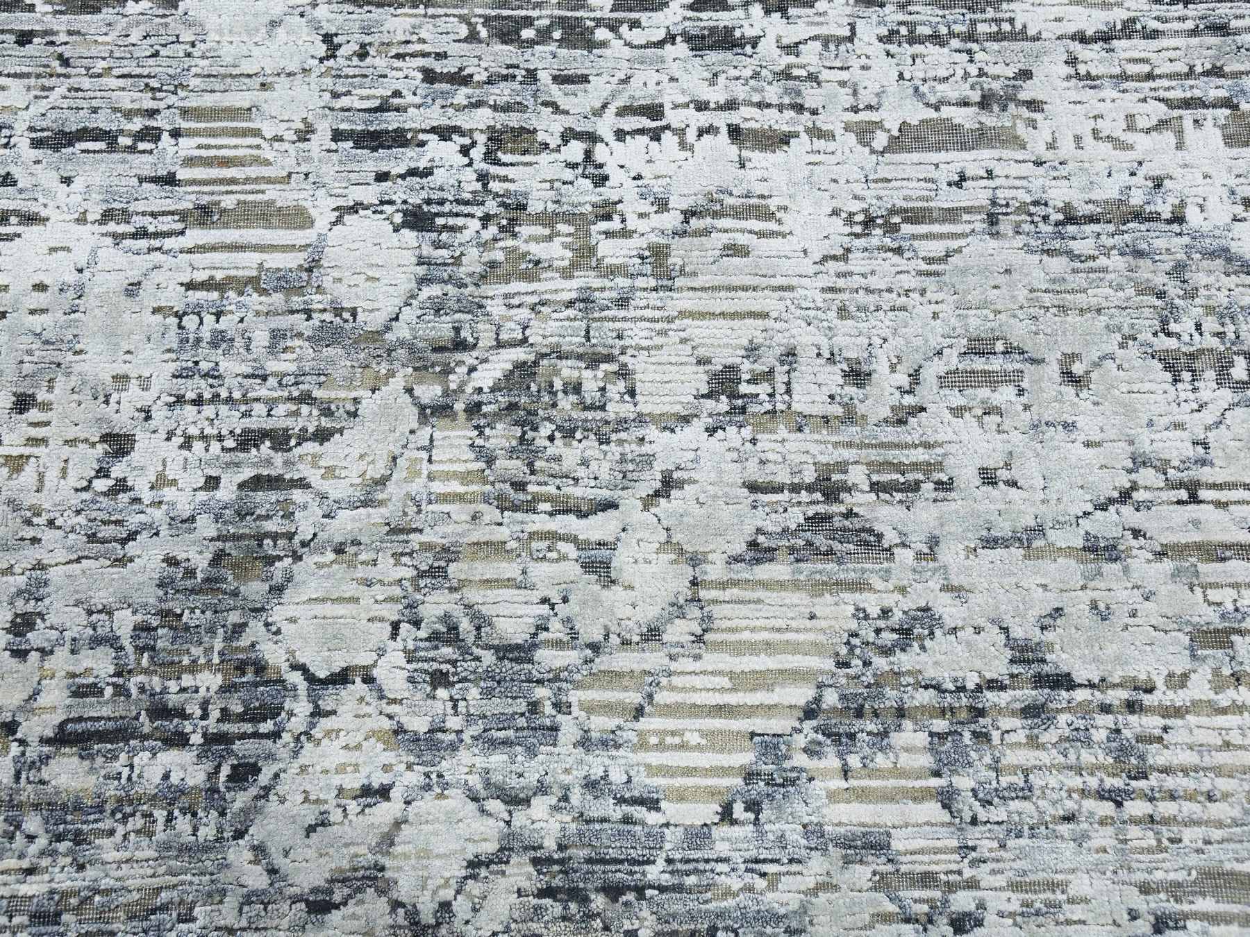Modern / Contemporary hand-knotted wool/silk rug in Gray, 11'9" x 15'3" — SKU O075013 (view 8)