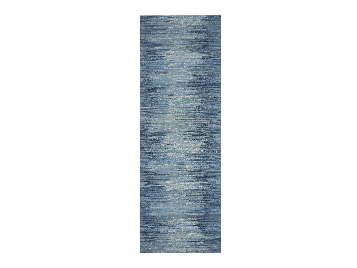 Modern / Contemporary hand-knotted wool runner in Blue, 4'1" x 12'2" — SKU O075020