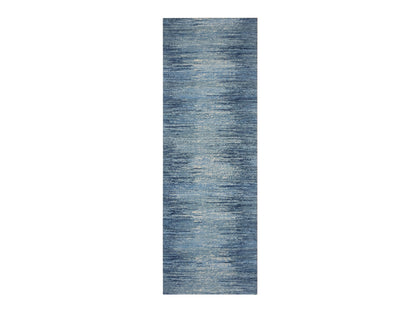 Modern / Contemporary hand-knotted wool runner in Blue, 4'1" x 12'2" — SKU O075020
