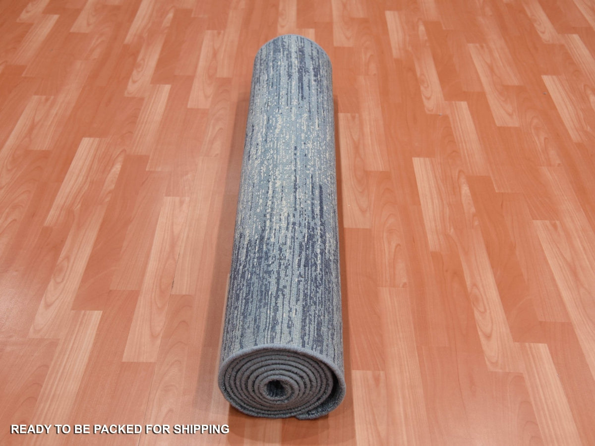 Modern / Contemporary hand-knotted wool runner in Blue, 4'1" x 12'2" — SKU O075020 (view 5)