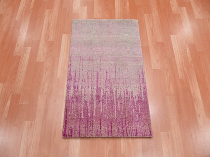Pink 2'0" x 3'2" Modern / Contemporary Hand knotted Wool Rug - Sku: O075023