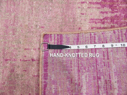 Pink 2'0" x 3'2" Modern / Contemporary Hand knotted Wool Rug - Sku: O075023