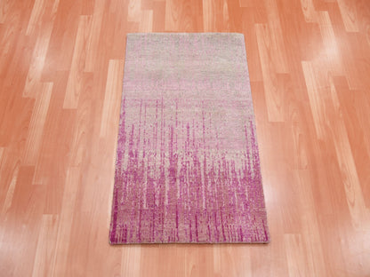 Pink 2'0" x 3'2" Modern / Contemporary Hand knotted Wool Rug - Sku: O075024