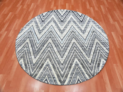 Grey 6'0" x 6'0" Modern / Contemporary Hand knotted Wool/Silk Rug - Sku: O075029