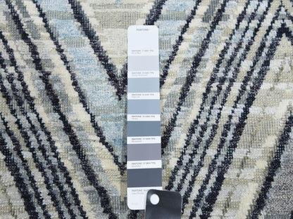 Grey 6'0" x 6'0" Modern / Contemporary Hand knotted Wool/Silk Rug - Sku: O075029