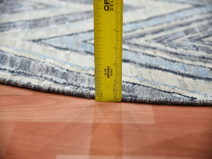 Grey 6'0" x 6'0" Modern / Contemporary Hand knotted Wool/Silk Rug - Sku: O075029