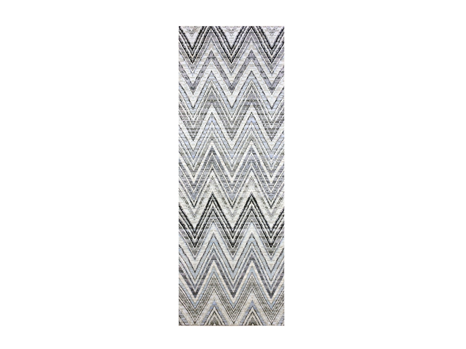 Modern / Contemporary hand-knotted wool/silk runner in Gray, 4'2" x 12'4" — SKU O075030