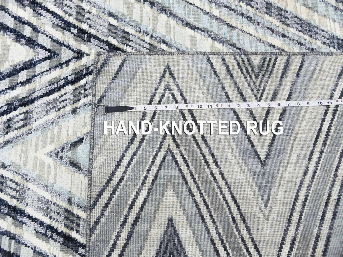 Modern / Contemporary hand-knotted wool/silk runner in Gray, 4'2" x 12'4" — SKU O075030 (view 7)